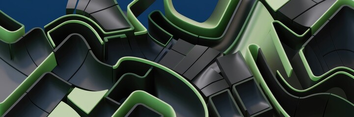 Poster - Dynamic Abstract 3D Background Featuring Bold Black and Green Cracked Design. 3D Illustration