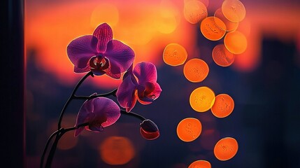 Poster -    a purple flower against an orange-yellow background