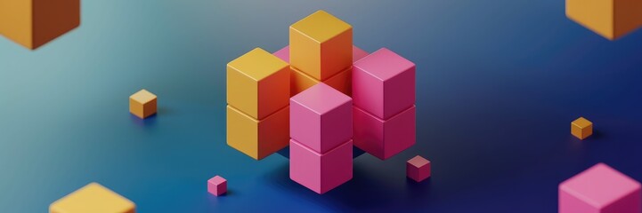 Poster - Elegant Modern 3D Abstract Background Featuring Orange and Pink Pop Cubes - High Quality 3D Illustration