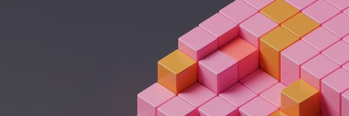 Poster - Elegant Modern 3D Abstract Background Featuring Orange and Pink Pop Cubes - High Quality 3D Illustration