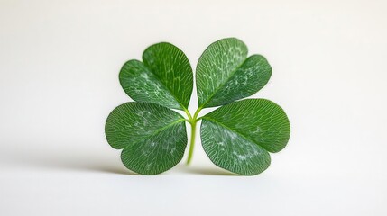 detailed macro shot of perfect fourleaf clover isolated on crisp white background vibrant green hues and delicate leaf structure emphasize luck nature and symbolic meaning