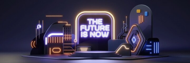 Poster - Futuristic Abstract Glow with Light Effects on Dark Background