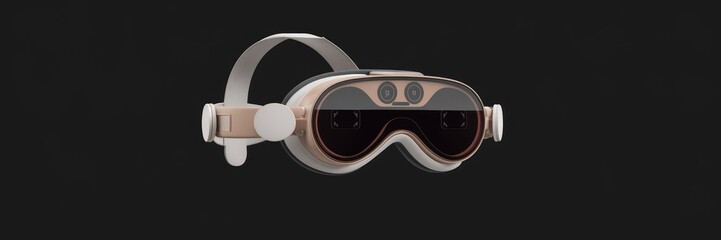 Futuristic virtual reality goggles in front view, isolated on black background | VR headset illustration