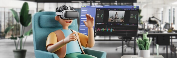 Poster - Illustration of an Individual Using Virtual Reality for Video Editing