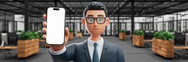 Poster - Professional holding smartphone with blank display for app design.