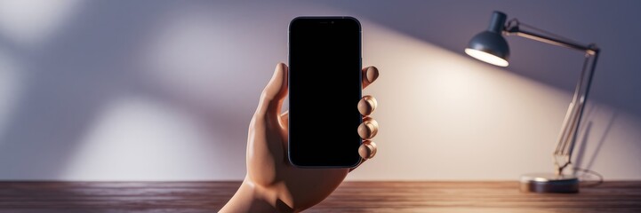Poster - Professional holding smartphone with blank display for app design.