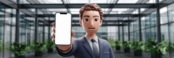 Poster - Professional holding smartphone with blank display for app design.