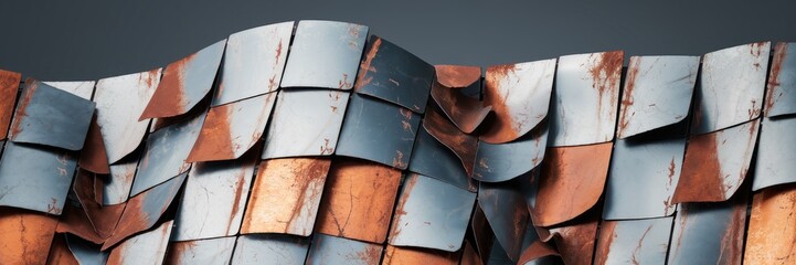 Poster - Seamless texture background of rusty metal facade cladding featuring aluminum and copper tiles design