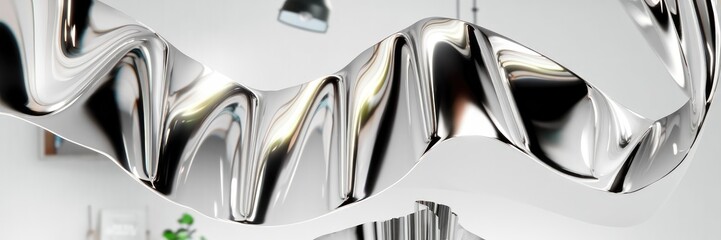 Poster - Shiny Metallic Stripes with Wavy Texture - 3D Rendering