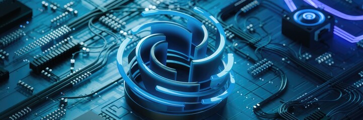 Poster - Vibrant Abstract Blue Curved Lines with Glow for Sound Frequency and Technology Background