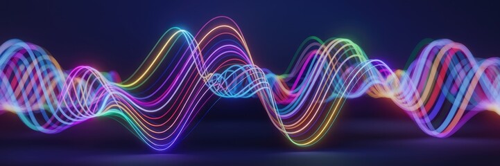 Poster - Vibrant Neon Technology Animation with Abstract Energy Flow and Multicolor Light Stripes for Dynamic Business Visualization.