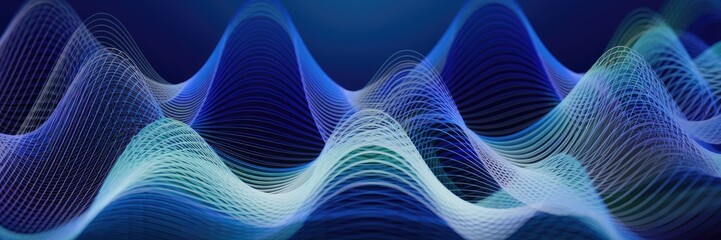 Poster - Wave Function Series: Abstract Pattern of Oscillating Frequency Waves for Science, Education, and Research Themes.
