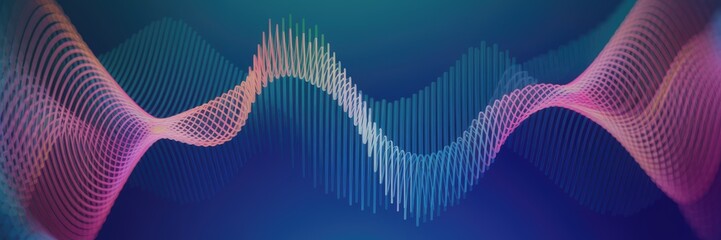 Poster - Wave Function Series: Abstract Pattern of Oscillating Frequency Waves for Science, Education, and Research Themes.