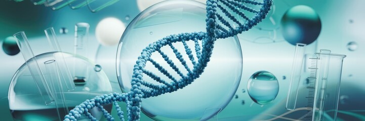 Poster - 3D Illustration of DNA Molecule on Abstract Scientific Background