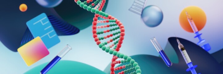 Poster - 3D Illustration of DNA Molecule on Abstract Scientific Background