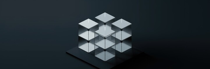 Poster - 3D Render of Transparent Glass Cubes on Dark Background - Minimalist Geometric Design