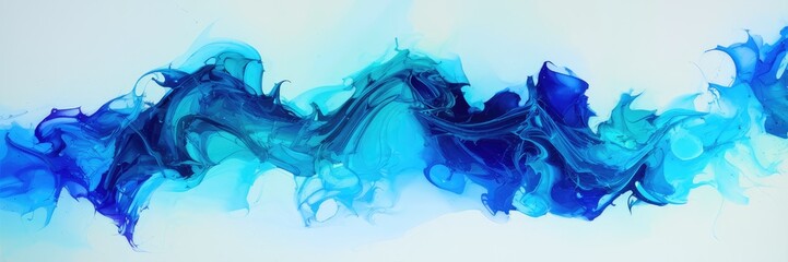 Poster - Abstract Oil Stroke with Turquoise and Blue Swirls on White Background, Featuring Marble and Alcohol Ink Effects