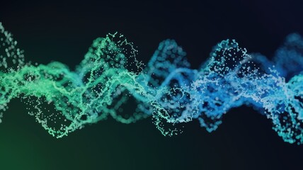 Poster - Abstract flowing particles creating a digital connection in green and blue hues