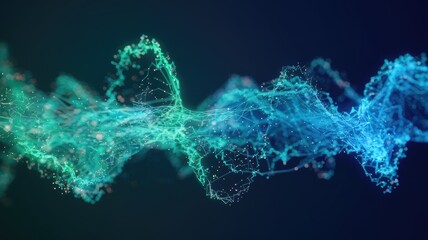 Poster - Abstract flowing particles creating a digital connection in green and blue hues