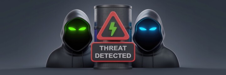 Poster - cybersecurity and hacking concepts: alert sign for threat detection and protection against intrusion