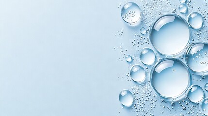 Canvas Print -   A cluster of water drops on a light blue backdrop with space for a name on the left side of the image