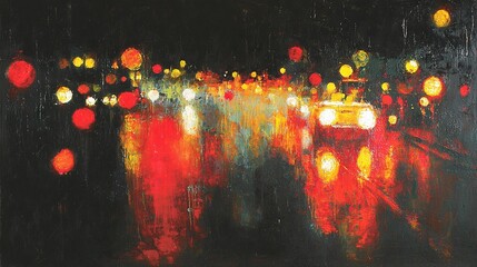 Wall Mural -   A city street at night with streetlights illuminating the background, while a blurry car is seen in the foreground