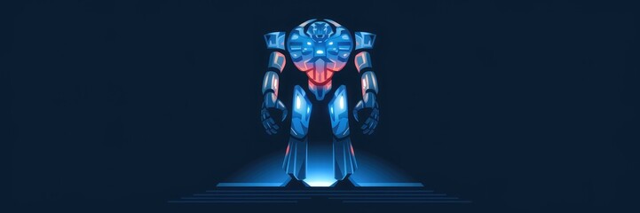 Poster - Illuminated silhouette of a humanoid robot in frontal perspective