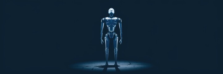 Poster - Illuminated silhouette of a humanoid robot in frontal perspective