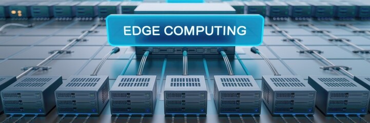Poster - Modern Edge Computing Technology on a Virtual Screen - Business, Networking, and IT Concept - 3D Illustration.