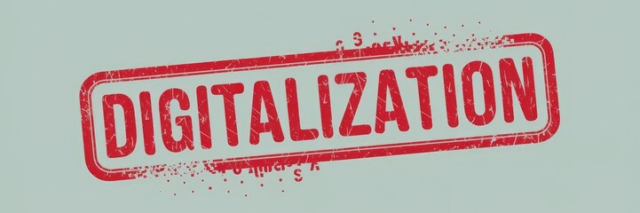 Poster - Red Stamp Illustration Representing Digitalization on Light Grey Background