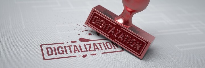 Poster - Red Stamp Illustration Representing Digitalization on Light Grey Background