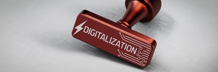 Poster - Red Stamp Illustration Representing Digitalization on Light Grey Background