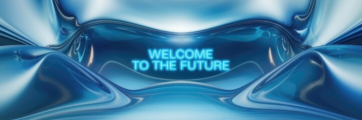 Poster - Shiny blue metallic abstract background with striped 3D design, showcasing a lustrous technological aesthetic.