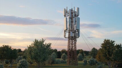 Poster - Technical illustrations of a mobile telecommunications tower featuring repeaters