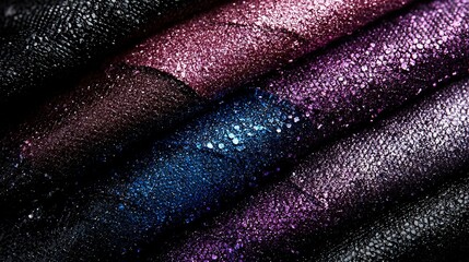 Poster -   A close-up of multicolored eyeshadows with sparkling glitter on the lower edge