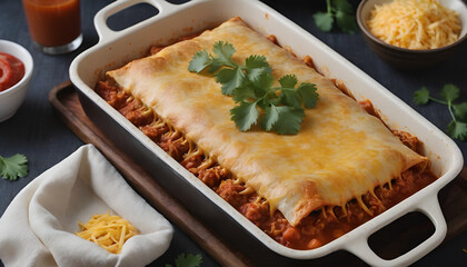 Wall Mural - chicken enchiladas with parsley on top