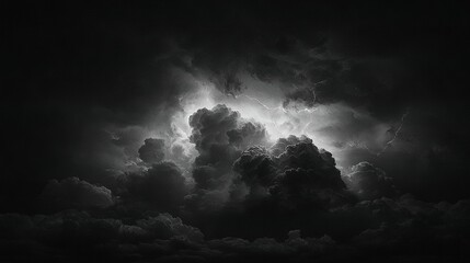 Wall Mural -   A monochrome image of a turbulent sky featuring a aircraft in the foreground and cloud formations in the background