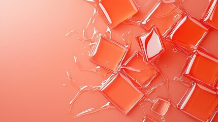 Sticker -   A cluster of orange glass shards resting atop a rose-hued platform surrounded by cascading water