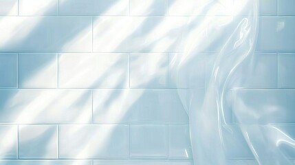   A bathroom with blue-tiled walls and two white-tiled walls, creating a blue and white tile design