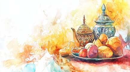 Illustration poster for islamick fasting ramadan holliday watercolor 