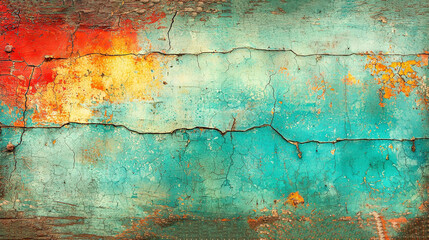 Wall Mural -   A detailed shot of a weathered metal panel displaying peeling paint on the upper and lower edges