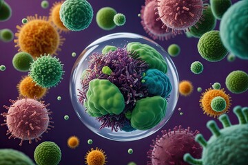 Wall Mural - Vibrant Microbes: Exploring Environmental Wellness in 3D Animation