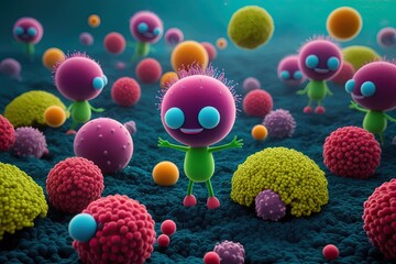 Wall Mural - Vibrant Microbes and Environmental Wellness in Interactive 3D Animation