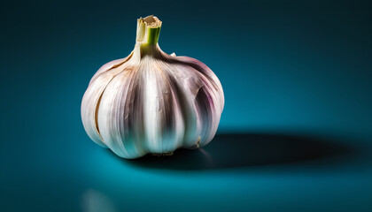 Wall Mural - garlic in a aqua isolated background