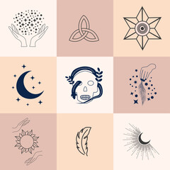 Wall Mural - Set of magic symbols, celestial seamless pattern. Astrological, magical and esoteric symbols.