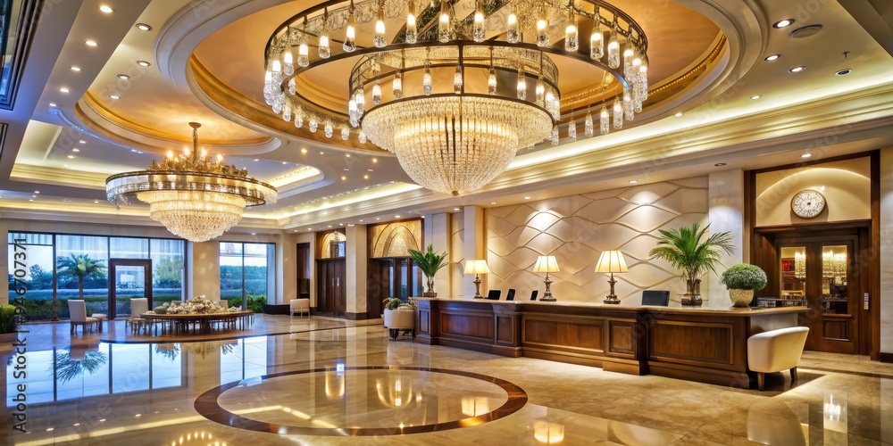 Grand Hotel Lobby Interior Design Crystal Chandelier and Elegant ...