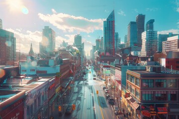 Aufkleber - A sprawling and vibrant metropolis with bustling streets and towering buildings