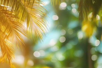 Palm leaves with blurry background. Perfect for creating summery or tropical designs.