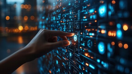 Poster - Digital Innovation: Hand Interacting with Futuristic Interface 