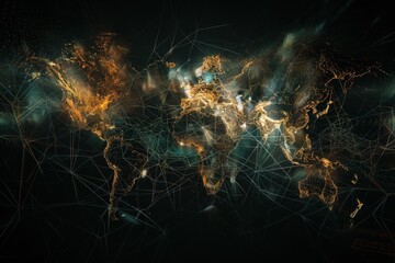 Fototapete - A visualization of the interconnectedness of global markets through digital networks